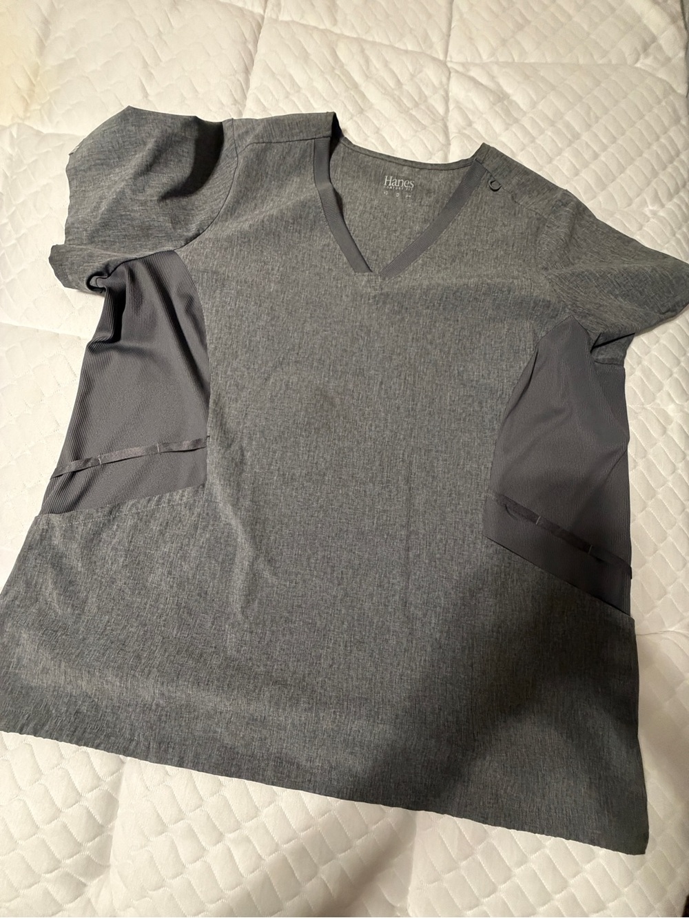 Hanes Women's Gray Short Sleeve V-Neck scrub top (2XL) and pants (XL)